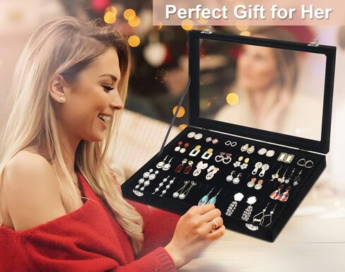 Jenseits Necklace Organizer Box, Tray with Clear Lid, Velvet Dustproof Necklaces Holder Storage Display Case, 20 Hooks Glass Top Jewelry Tray Drawer Insert for Pendant Bracelet in Saudi Arabia