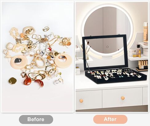 Jenseits Necklace Organizer Box, Tray with Clear Lid, Velvet Dustproof Necklaces Holder Storage Display Case, 20 Hooks Glass Top Jewelry Tray Drawer Insert for Pendant Bracelet in Saudi Arabia
