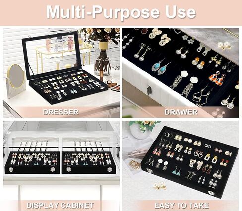 Jenseits Necklace Organizer Box, Tray with Clear Lid, Velvet Dustproof Necklaces Holder Storage Display Case, 20 Hooks Glass Top Jewelry Tray Drawer Insert for Pendant Bracelet in Saudi Arabia