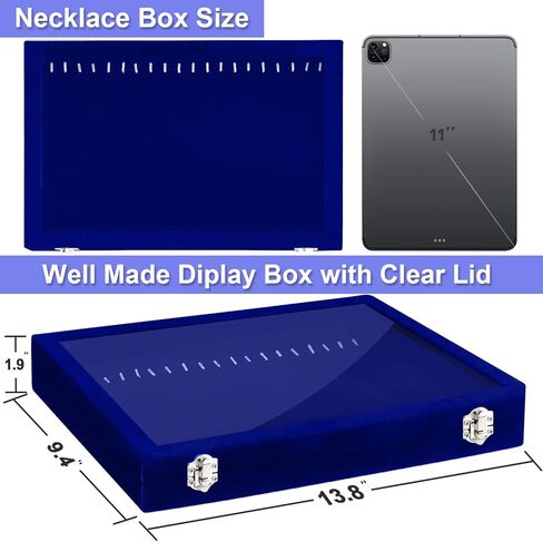 Jenseits Necklace Organizer Box, Tray with Clear Lid, Velvet Dustproof Necklaces Holder Storage Display Case, 20 Hooks Glass Top Jewelry Tray Drawer Insert for Pendant Bracelet in Kuwait