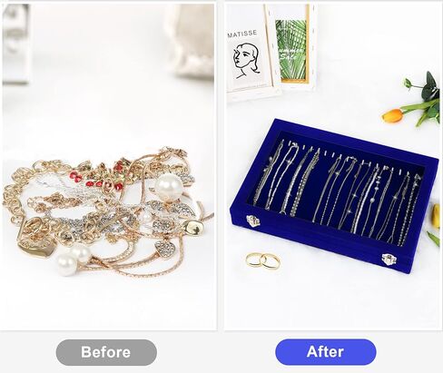 Jenseits Necklace Organizer Box, Tray with Clear Lid, Velvet Dustproof Necklaces Holder Storage Display Case, 20 Hooks Glass Top Jewelry Tray Drawer Insert for Pendant Bracelet in Kuwait