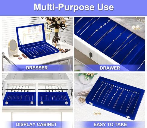 Jenseits Necklace Organizer Box, Tray with Clear Lid, Velvet Dustproof Necklaces Holder Storage Display Case, 20 Hooks Glass Top Jewelry Tray Drawer Insert for Pendant Bracelet in Kuwait