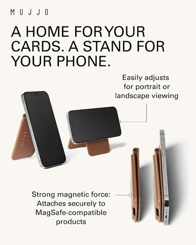 Mujjo Magsafe Compatible Leather Wallet Stand - Tan in Kuwait