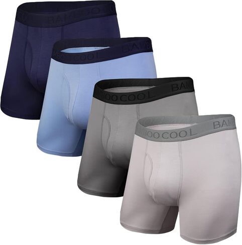 BAMBOO COOL Men's Underwear Boxer Briefs Fly with Built-in 3D Pouch Comfortable Cool Underwear for Men 4 Pack in Saudi Arabia