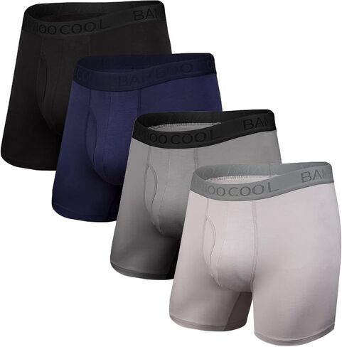 BAMBOO COOL Men's Underwear Boxer Briefs Fly with Built-in 3D Pouch Comfortable Cool Underwear for Men 4 Pack in Saudi Arabia