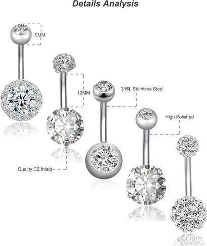 REVOLIA 14G Stainless Steel Belly Button Rings for Women Navel Rings CZ Body Piercing in Kuwait