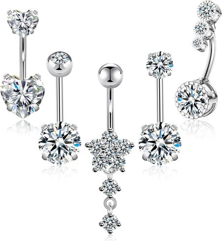 البطن زر الدائري حلقات البطن الفولاذ الجراحية البطن زر ثقب 14G الفرس البطن زر الدائري القلب البطن الدائري السرة ثقب المجوهرات (الفضة D) in Kuwait