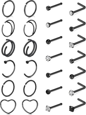 TOKRING 20G Nose Rings Hoops Nose Rings Studs for Nose Piercings Surgical Steel Nose Piercing jewelry for Women Men in Saudi Arabia