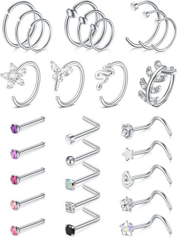 TOKRING 20G Nose Rings Hoops Nose Rings Studs for Nose Piercings Surgical Steel Nose Piercing jewelry for Women Men in Saudi Arabia