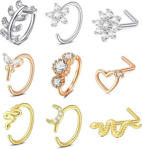 TOKRING 20G Nose Rings Hoops Nose Rings Studs for Nose Piercings Surgical Steel Nose Piercing jewelry for Women Men in Saudi Arabia