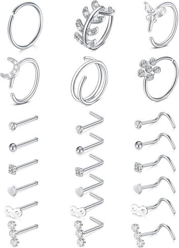 TOKRING 20G Nose Rings Hoops Nose Rings Studs for Nose Piercings Surgical Steel Nose Piercing jewelry for Women Men in Saudi Arabia