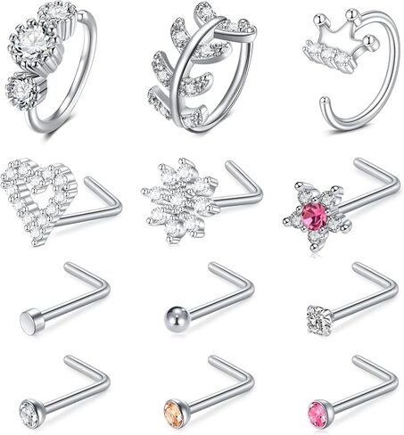 TOKRING 20G Nose Rings Hoops Nose Rings Studs for Nose Piercings Surgical Steel Nose Piercing jewelry for Women Men in Saudi Arabia