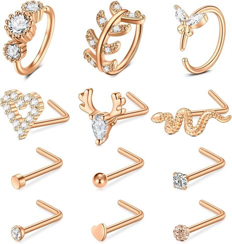 TOKRING 20G Nose Rings Hoops Nose Rings Studs for Nose Piercings Surgical Steel Nose Piercing jewelry for Women Men in Saudi Arabia