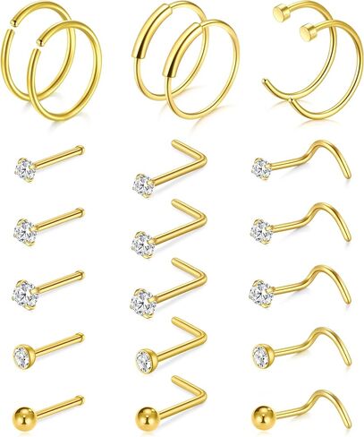 TOKRING 20G Nose Rings Hoops Nose Rings Studs for Nose Piercings Surgical Steel Nose Piercing jewelry for Women Men in Saudi Arabia