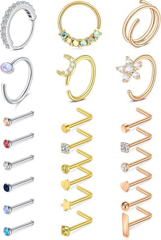 TOKRING 20G Nose Rings Hoops Nose Rings Studs for Nose Piercings Surgical Steel Nose Piercing jewelry for Women Men in Saudi Arabia