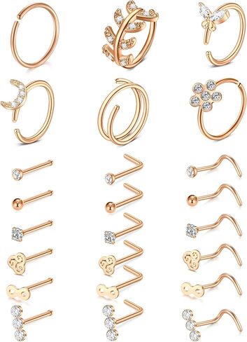 TOKRING 20G Nose Rings Hoops Nose Rings Studs for Nose Piercings Surgical Steel Nose Piercing jewelry for Women Men in Saudi Arabia
