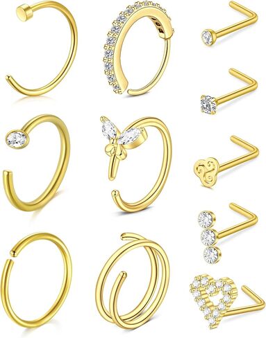 TOKRING 20G Nose Rings Hoops Nose Rings Studs for Nose Piercings Surgical Steel Nose Piercing jewelry for Women Men in Saudi Arabia
