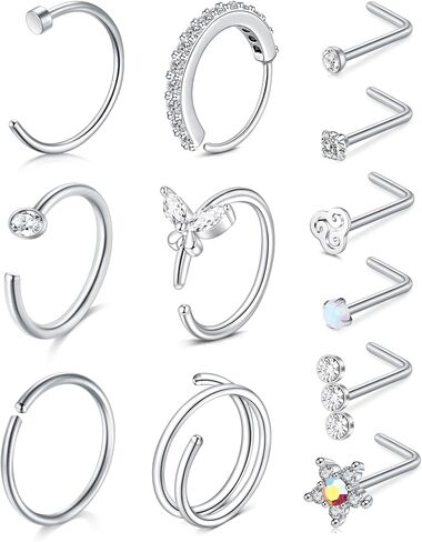 TOKRING 20G Nose Rings Hoops Nose Rings Studs for Nose Piercings Surgical Steel Nose Piercing jewelry for Women Men in Saudi Arabia