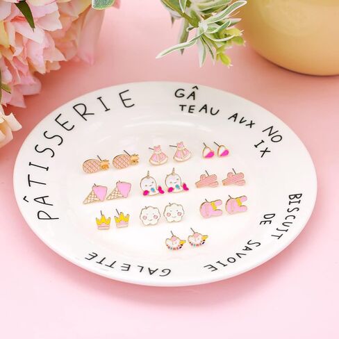 24 Pairs Hypoallergenic Stud Earrings Set for Girls Sensitive Ears With Stainless Steel Post Colorful Cute Earrings for Girls Women in Kuwait