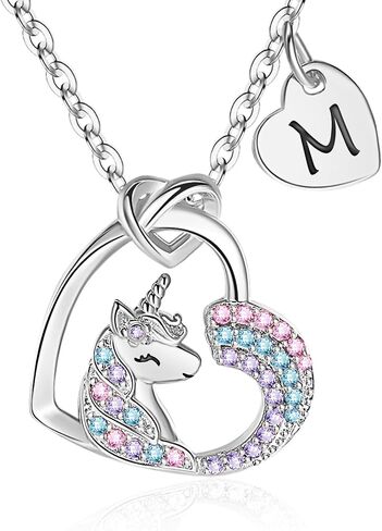 Unicorn Gifts for Little Girls Jewelry - 14K Gold Plated Unicorn Necklace With Initial Personalized Gifts for Preteen Girls Heart CZ Pendant Hypoallergenic Unicorns Jewelry Birthday Gifts for Girls in Saudi Arabia