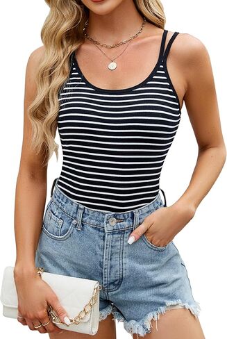 قطع علوية نسائية مضلعة من Blooming Jelly مع حمالات صدر مدمجة في الرف بدون أكمام، قطع علوية صيفية كامي 2024 in Kuwait