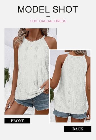 BLENCOT Tanks Tops for Women Trendy 2025 Spring Summer Casual Sleeveless Eyelet Basic Textured Halter Neck T Shirts in Kuwait