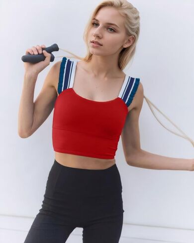 Wenlia Women's Cropped Tank Tops Sleeveless Stretchy Camisole Ruffle Wide Strap Cut Out Workout Gym Athletic Camis Shirt in Saudi Arabia