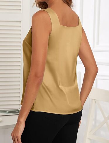Plilima Womens Satin Tank Tops V Neck Camisole Tops for Women Dressy Casual Blouses Sleeveless Silk Shirts in Saudi Arabia