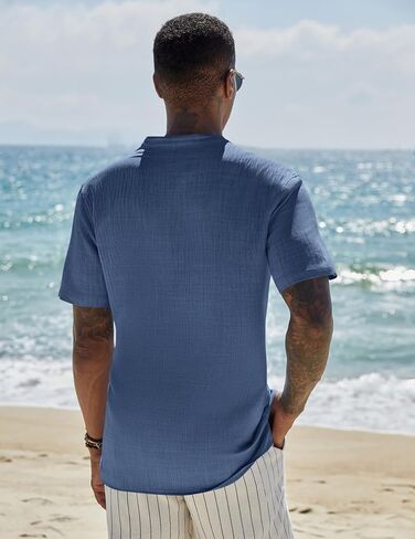 COOFANDY Men's Casual Henley Shirt Short Sleeve Linen Shirt Band Collar Summer Hippie Beach T-Shirts in Saudi Arabia