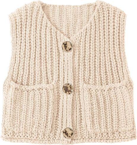 UEU Womens Chunky Sweater Vest Button Down Sleeveless Cardigan V Neck Crop Crochet Knit Tops 2025 Fashion Trendy Clothes in Saudi Arabia
