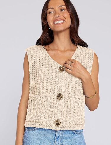 UEU Womens Chunky Sweater Vest Button Down Sleeveless Cardigan V Neck Crop Crochet Knit Tops 2025 Fashion Trendy Clothes in Saudi Arabia