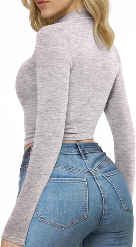 MANGOPOP Women's Turtle Neck T-Shirt Long Sleeve Crop Top Hourglass Shaped Slim Fit Top in Saudi Arabia