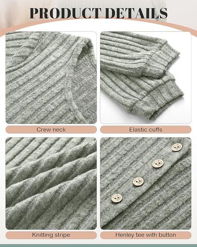 Ficerd 2 Pcs Women's Lightweight Sweaters Long Sleeve Ribbed Knit Tops Henley Shirts Crew Neck Casual Tee Solid Color Tunics in Saudi Arabia