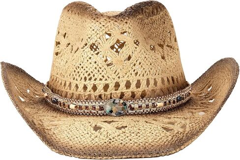 Men's Women's Straw Cowboy Hat Cowgirl Woven Sun Hat Western Cowboy Hat Two Decorative Bands in Saudi Arabia