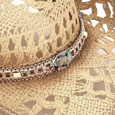 Men's Women's Straw Cowboy Hat Cowgirl Woven Sun Hat Western Cowboy Hat Two Decorative Bands in Saudi Arabia