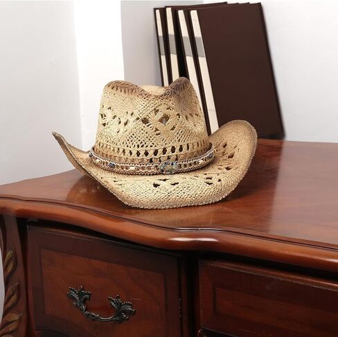 Men's Women's Straw Cowboy Hat Cowgirl Woven Sun Hat Western Cowboy Hat Two Decorative Bands in Saudi Arabia