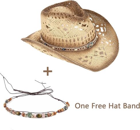 Men's Women's Straw Cowboy Hat Cowgirl Woven Sun Hat Western Cowboy Hat Two Decorative Bands in Saudi Arabia