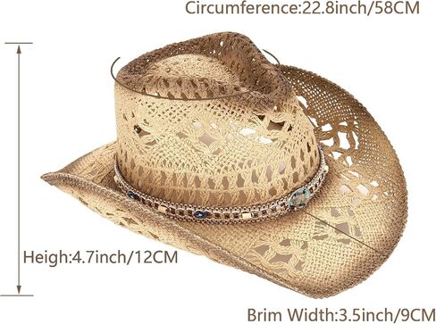 Men's Women's Straw Cowboy Hat Cowgirl Woven Sun Hat Western Cowboy Hat Two Decorative Bands in Saudi Arabia