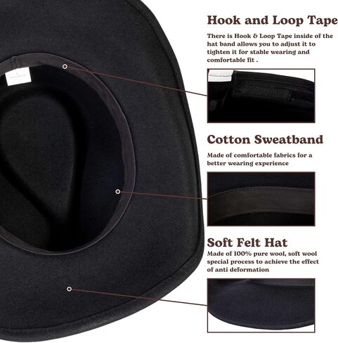 MIX BROWN Western Cowboy Hat for Men & Women 100% Wool Wide Brim Cowgirl Hats Outback Panama Rancher Felt Hat in Kuwait
