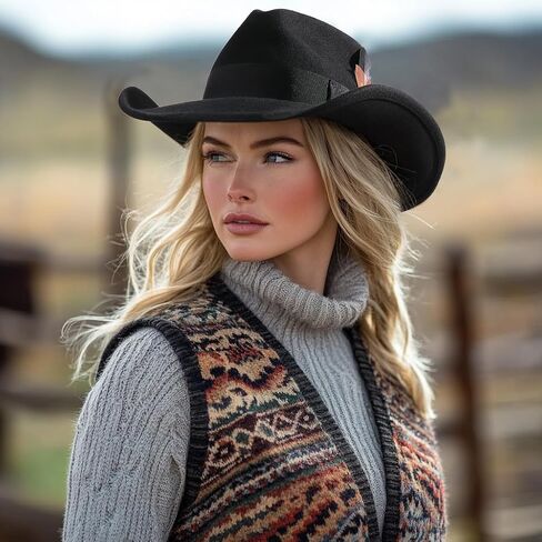 MIX BROWN Western Cowboy Hat for Men & Women 100% Wool Wide Brim Cowgirl Hats Outback Panama Rancher Felt Hat in Kuwait