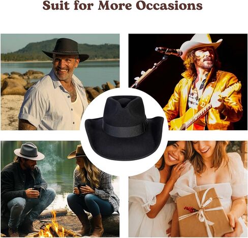 MIX BROWN Western Cowboy Hat for Men & Women 100% Wool Wide Brim Cowgirl Hats Outback Panama Rancher Felt Hat in Kuwait