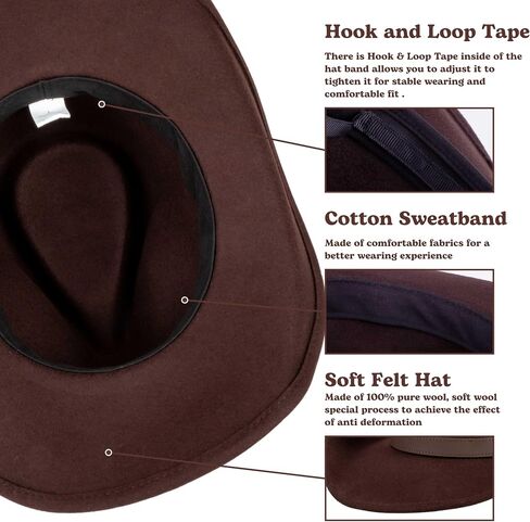 MIX BROWN Western Cowboy Hat for Men & Women 100% Wool Wide Brim Cowgirl Hats Outback Panama Rancher Felt Hat in Kuwait