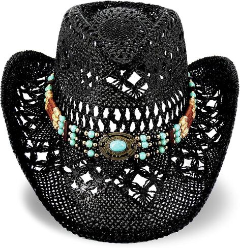 Men's Women's Straw Cowboy Hat Cowgirl Woven Sun Hat Western Cowboy Hat Two Decorative Bands in Saudi Arabia