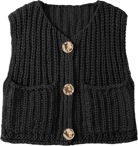 UEU Womens Chunky Sweater Vest Button Down Sleeveless Cardigan V Neck Crop Crochet Knit Tops 2025 Fashion Trendy Clothes in Saudi Arabia