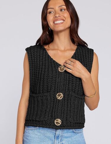 UEU Womens Chunky Sweater Vest Button Down Sleeveless Cardigan V Neck Crop Crochet Knit Tops 2025 Fashion Trendy Clothes in Saudi Arabia