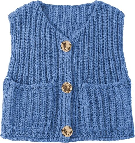 UEU Womens Chunky Sweater Vest Button Down Sleeveless Cardigan V Neck Crop Crochet Knit Tops 2025 Fashion Trendy Clothes in Saudi Arabia