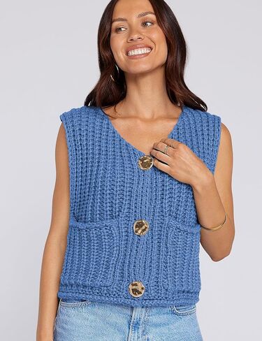 UEU Womens Chunky Sweater Vest Button Down Sleeveless Cardigan V Neck Crop Crochet Knit Tops 2025 Fashion Trendy Clothes in Saudi Arabia
