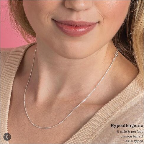 KEZEF 18k Gold Over Sterling Silver 1mm Box Chain Necklace Made in Italy | Sterling Silver Necklace Chain For Women | Gold Chain Necklace for Women, Men in Kuwait