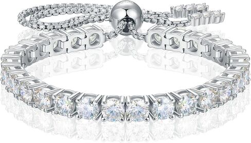 Moissanite Tennis Bracelet, 1.52ct-7.76ct Diamond Bracelets for Women, 18K White Gold Plated S925 Sterling Silver Adjustable Tennis Bracelets, D Color VVS1 Round Brilliant Cut Lab Created Moissanite Bracelets Trendy Gifts for Her in Saudi Arabia