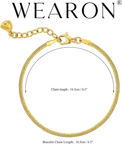 WEARON Gold Bracelet for Women 18K Gold Plated Snake Herringbone Figaro Cuban Bead Paperclip Cable Box Chain Simple Jewelry in Saudi Arabia